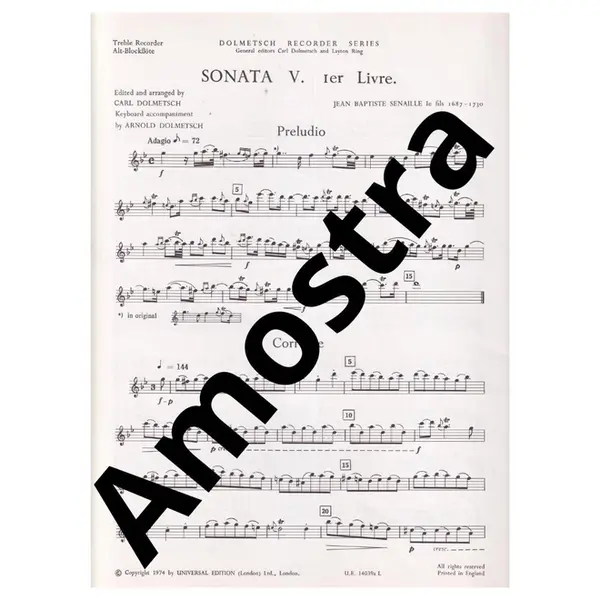 Sonata V. 1er Livre - Alt Blockflote und Tasteninstrument