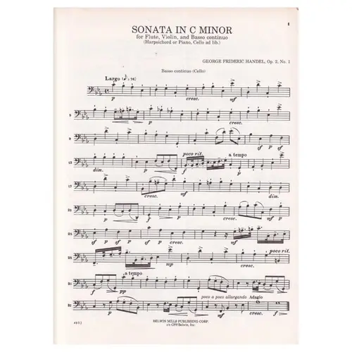 Sonata In C Minor Op.2 N.1 for flute, violin and basso continuo