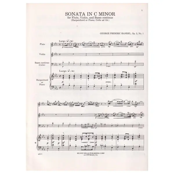 Sonata In C Minor Op.2 N.1 for flute, violin and basso continuo