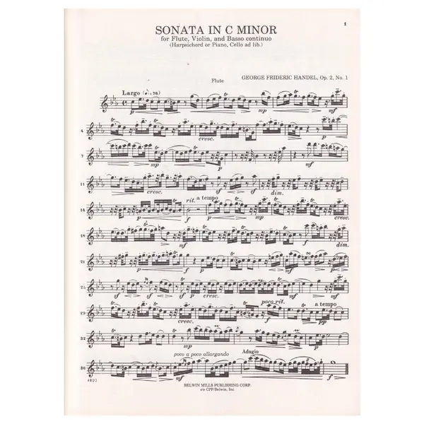 Sonata In C Minor Op.2 N.1 for flute, violin and basso continuo