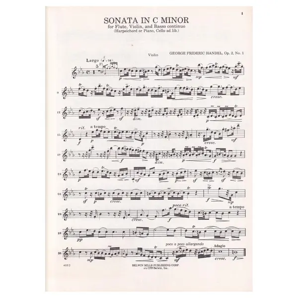 Sonata In C Minor Op.2 N.1 for flute, violin and basso continuo