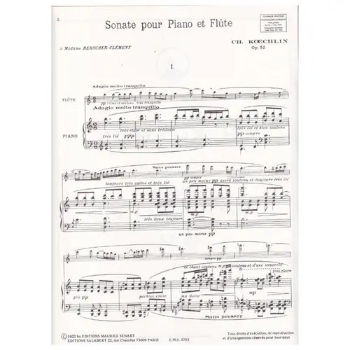 Sonate Pour Piano Et Flute - Op.52
