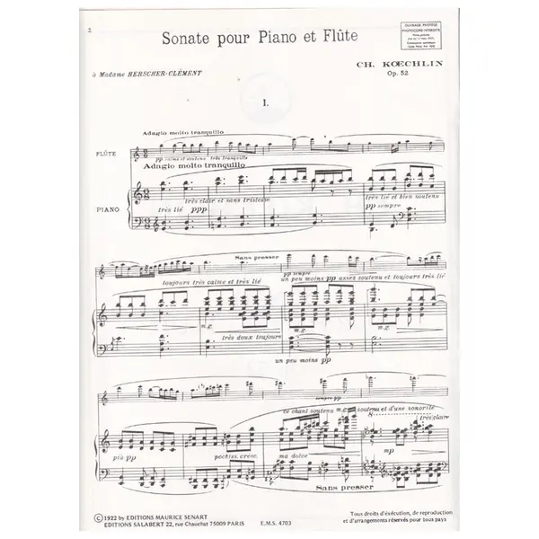 Sonate Pour Piano Et Flute - Op.52