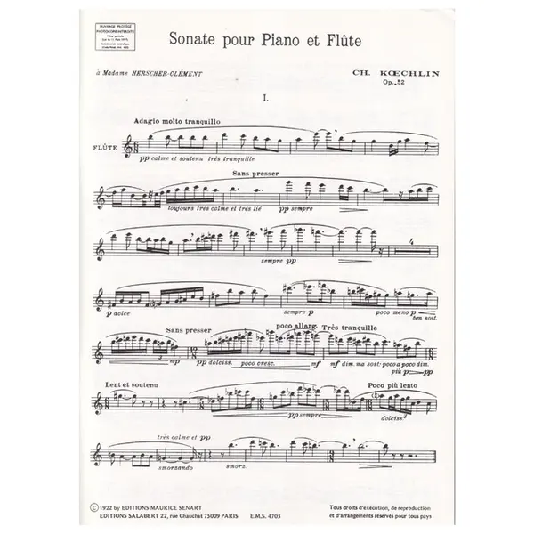 Sonate Pour Piano Et Flute - Op.52