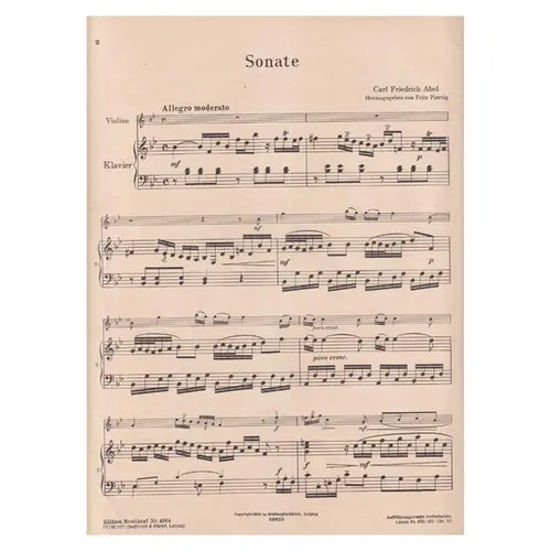 Kammersonaten - Sonate n. 1 in B Dur fur violine und klavier
