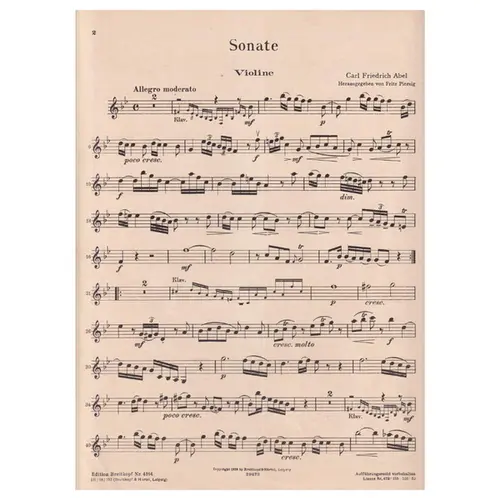 Kammersonaten - Sonate n. 1 in B Dur fur violine und klavier