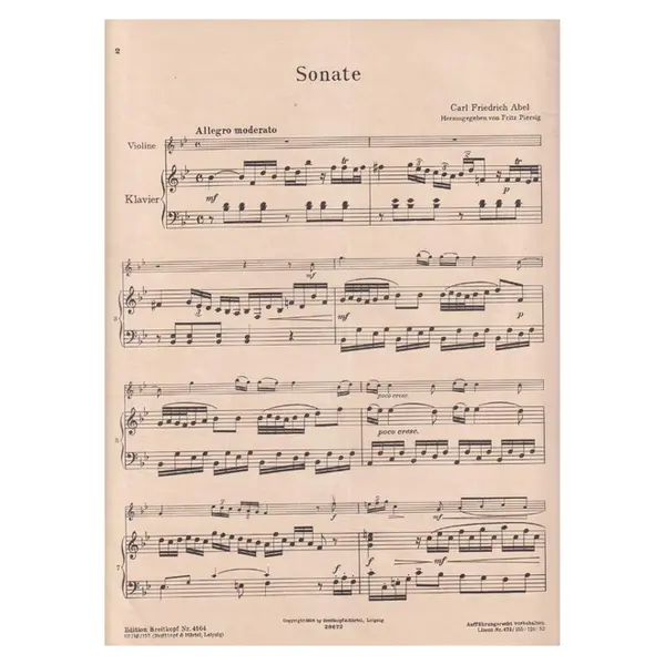 Kammersonaten - Sonate n. 1 in B Dur fur violine und klavier