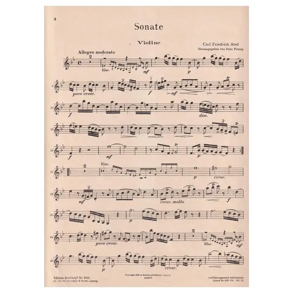 Kammersonaten - Sonate n. 1 in B Dur fur violine und klavier