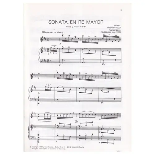 Sonata En Re Mayor para flauta y piano