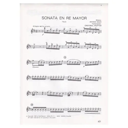 Sonata En Re Mayor para flauta y piano