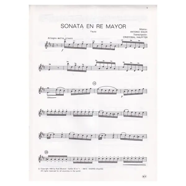 Sonata En Re Mayor para flauta y piano