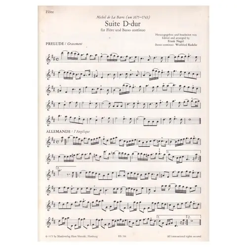 Suite D Dur Fur Flote und Basso continuo