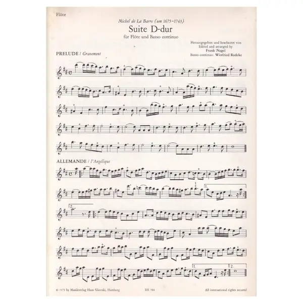 Suite D Dur Fur Flote und Basso continuo