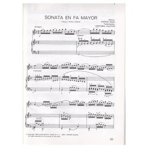 Sonata En Fa Mayor para flauta y piano