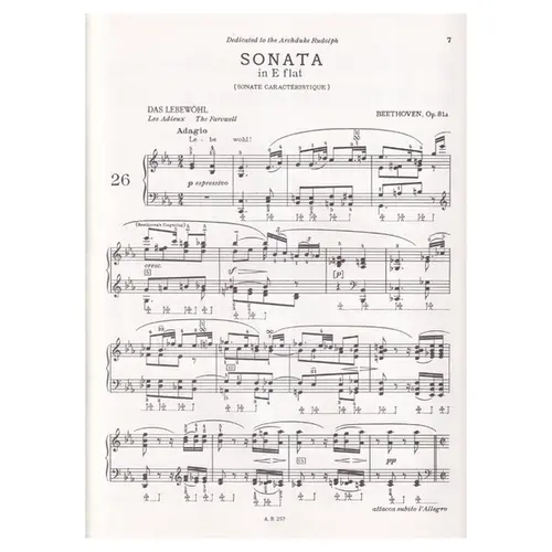Sonata n. 26 E flat major, op.81a (les adieux)