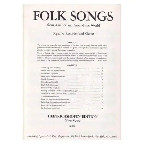 Folk Songs From America and Around the World Soprano recorder and guitar