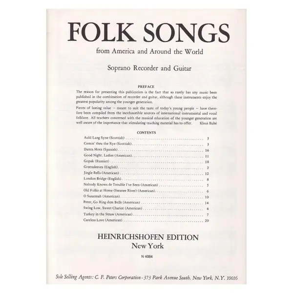 Folk Songs From America and Around the World Soprano recorder and guitar