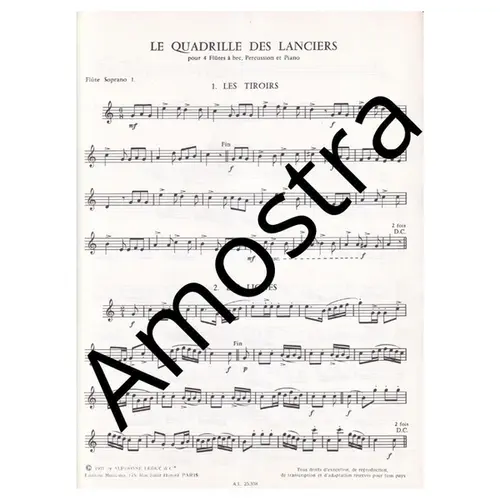 Le Quadrille Des Lanciers pour 4 flutes a bec, percussion et  piano