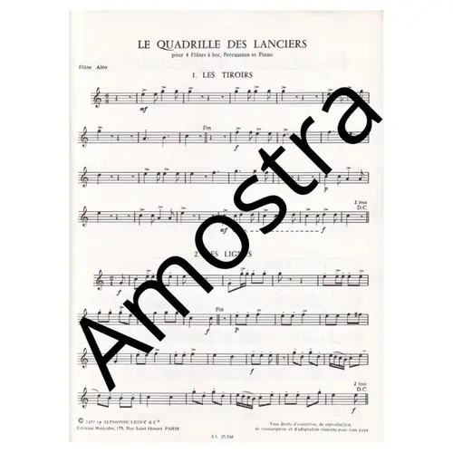Le Quadrille Des Lanciers pour 4 flutes a bec, percussion et  piano