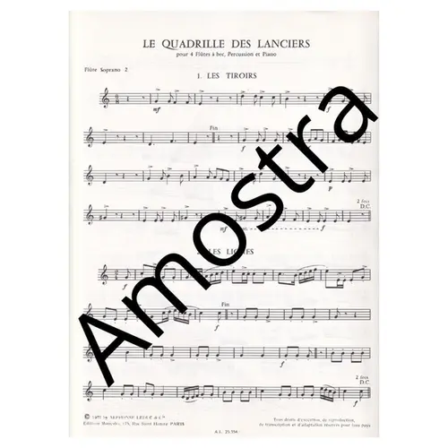 Le Quadrille Des Lanciers pour 4 flutes a bec, percussion et  piano