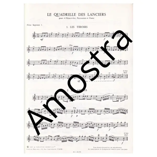 Le Quadrille Des Lanciers pour 4 flutes a bec, percussion et  piano