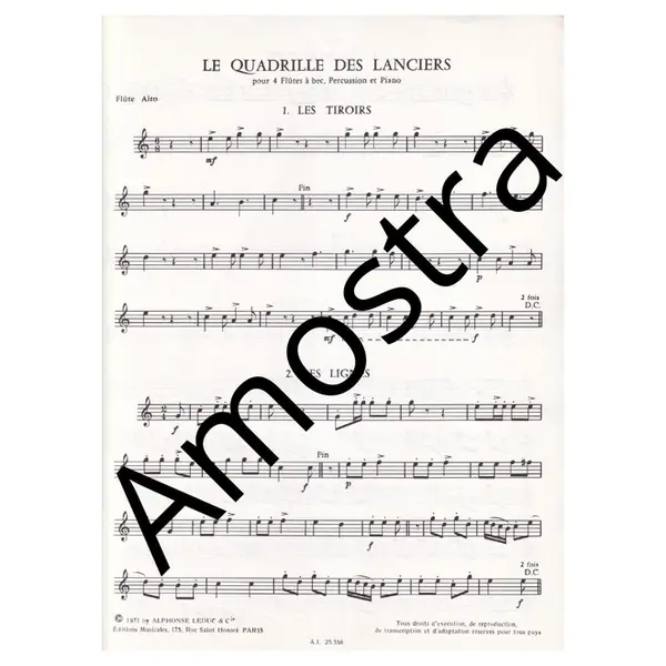 Le Quadrille Des Lanciers pour 4 flutes a bec, percussion et  piano