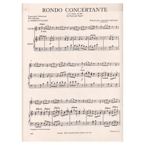 Rondo Concertante In C Major - KV 269 for flute and piano