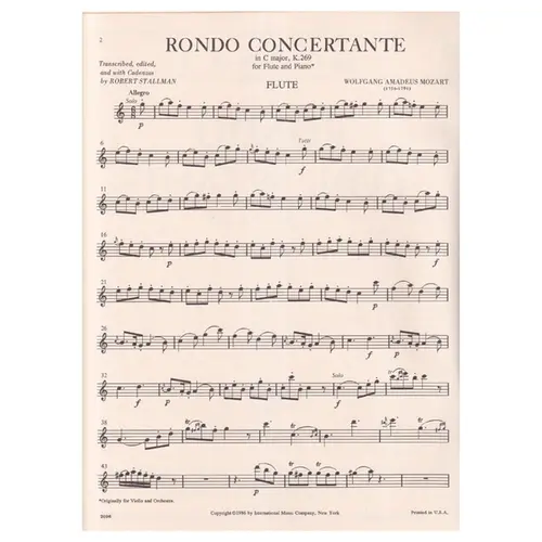 Rondo Concertante In C Major - KV 269 for flute and piano