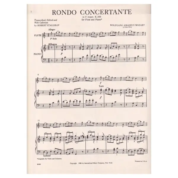 Rondo Concertante In C Major - KV 269 for flute and piano