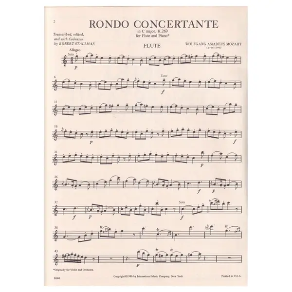 Rondo Concertante In C Major - KV 269 for flute and piano