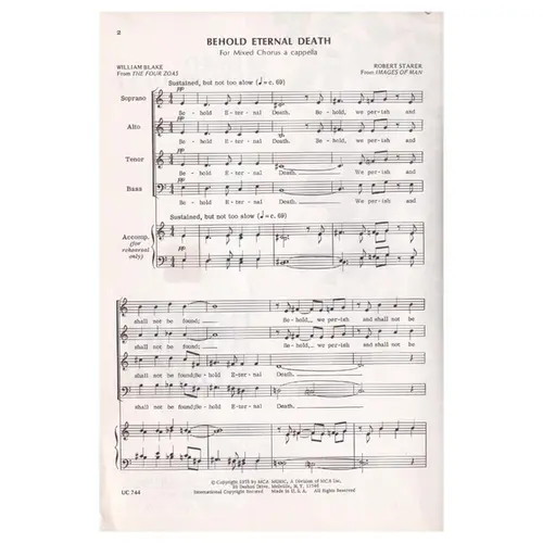 Behold Eternal Death for Mixed chorus a cappella