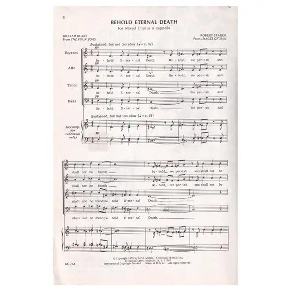 Behold Eternal Death for Mixed chorus a cappella