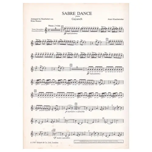 Sabre Dance for descant, treble & tenor recordes and piano