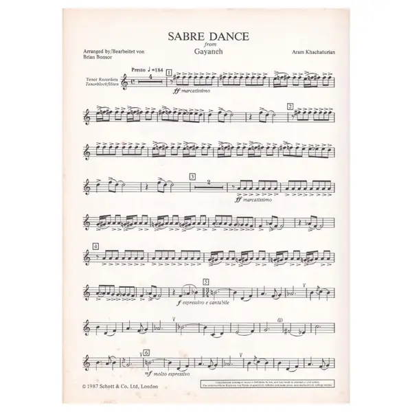 Sabre Dance for descant, treble & tenor recordes and piano