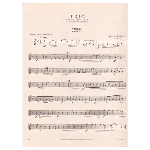 Trio In Eb Major - Op.1 N.4 for flute violin and piano