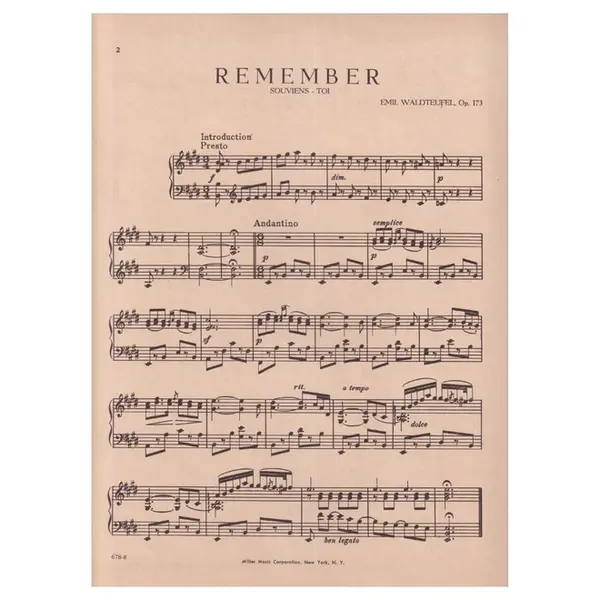 Remember - Souviens for piano
