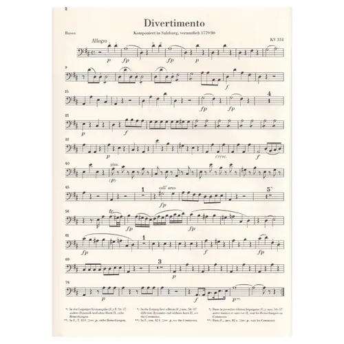 March K. 445 and Divertimento K. 334 for 2 Horns, 2 Violins, Viola and Basso - Partes