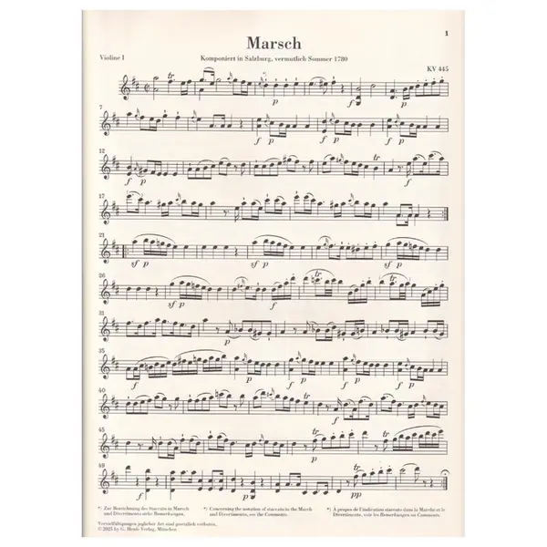 March K. 445 and Divertimento K. 334 for 2 Horns, 2 Violins, Viola and Basso - Partes