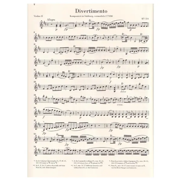 March K. 445 and Divertimento K. 334 for 2 Horns, 2 Violins, Viola and Basso - Partes