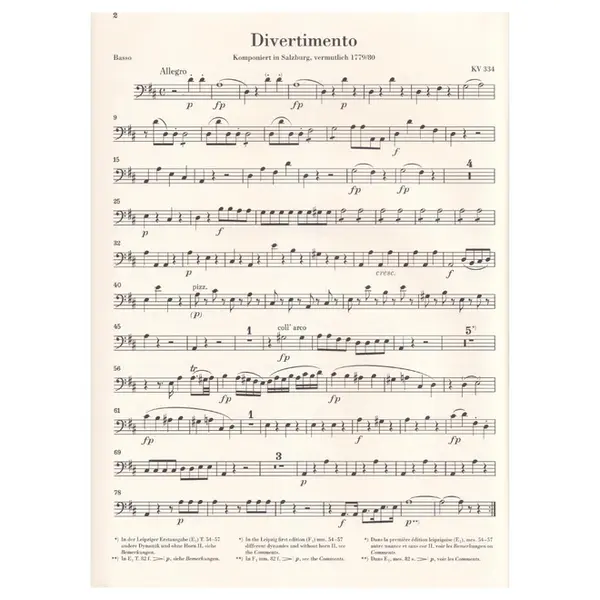 March K. 445 and Divertimento K. 334 for 2 Horns, 2 Violins, Viola and Basso - Partes