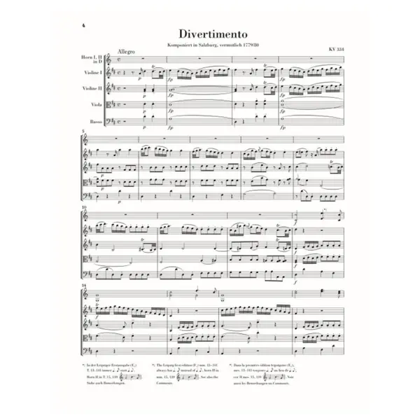 March K. 445 and Divertimento K. 334 for 2 Horns and Strings - Score