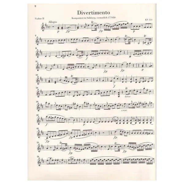 March K. 445 and Divertimento K. 334 for 2 Horns and Strings - Set of strings