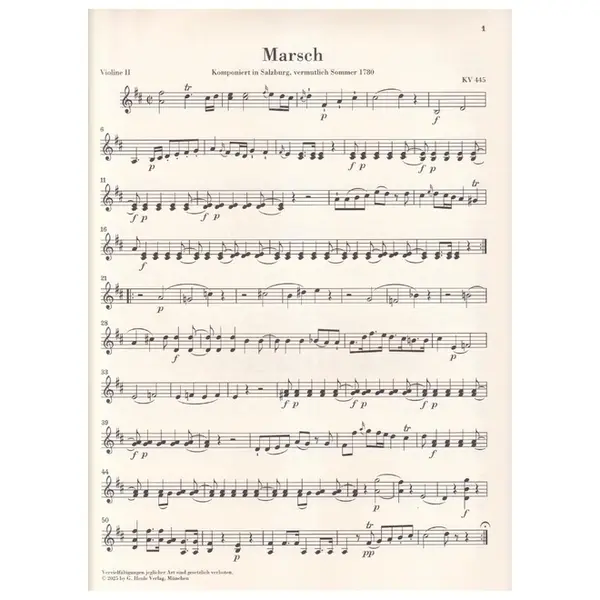 March K. 445 and Divertimento K. 334 for 2 Horns and Strings - Set of strings