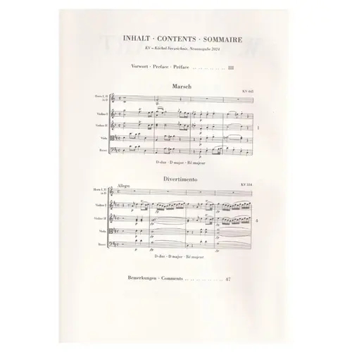 March K. 445 and Divertimento K. 334 for 2 Horns and Strings