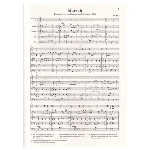 March K. 445 and Divertimento K. 334 for 2 Horns and Strings