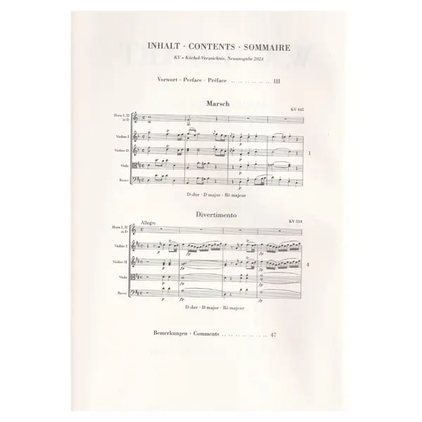 March K. 445 and Divertimento K. 334 for 2 Horns and Strings