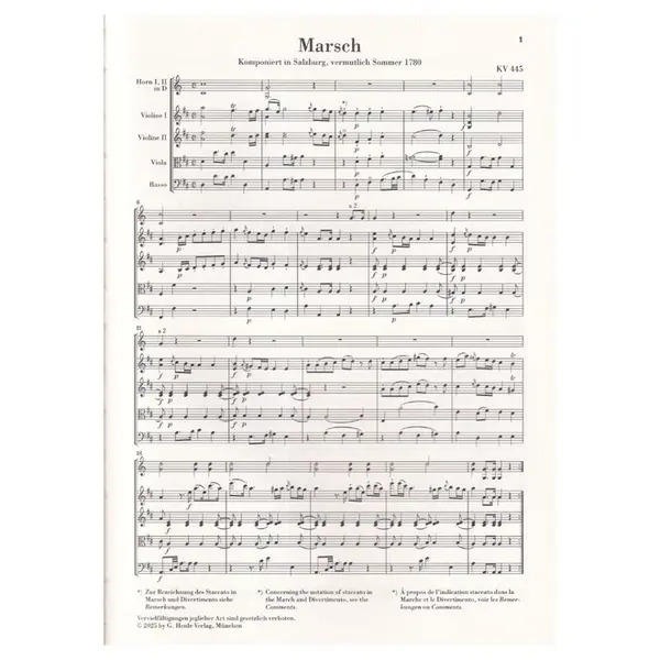 March K. 445 and Divertimento K. 334 for 2 Horns and Strings