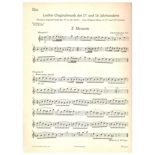 Leichte Originalmusik Des 17. und 18 Jahrhunderts fur flote