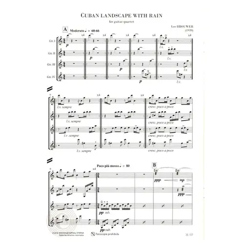 Cuban Landscape with rain for guitar quartet score+partes
