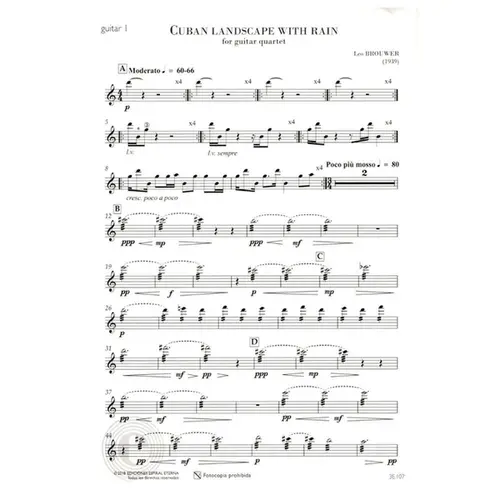Cuban Landscape with rain for guitar quartet score+partes